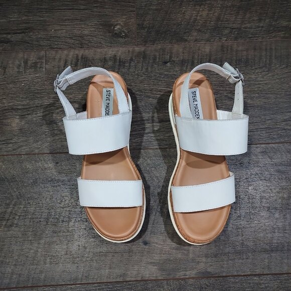Steve Madden Brenda Thick Strap Platform Sandal Shoe White Size 8 Leather - Picture 7 of 10